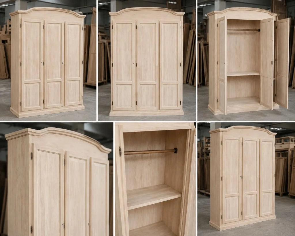 Armadio 3 ante cappello sagomato in legno grezzo 158x56x197 - Mobili 2G