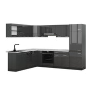 Cucina angolare completa R-Line Antracite lucido/Antracite 287 x 227 cm, PL Marmo Vicco