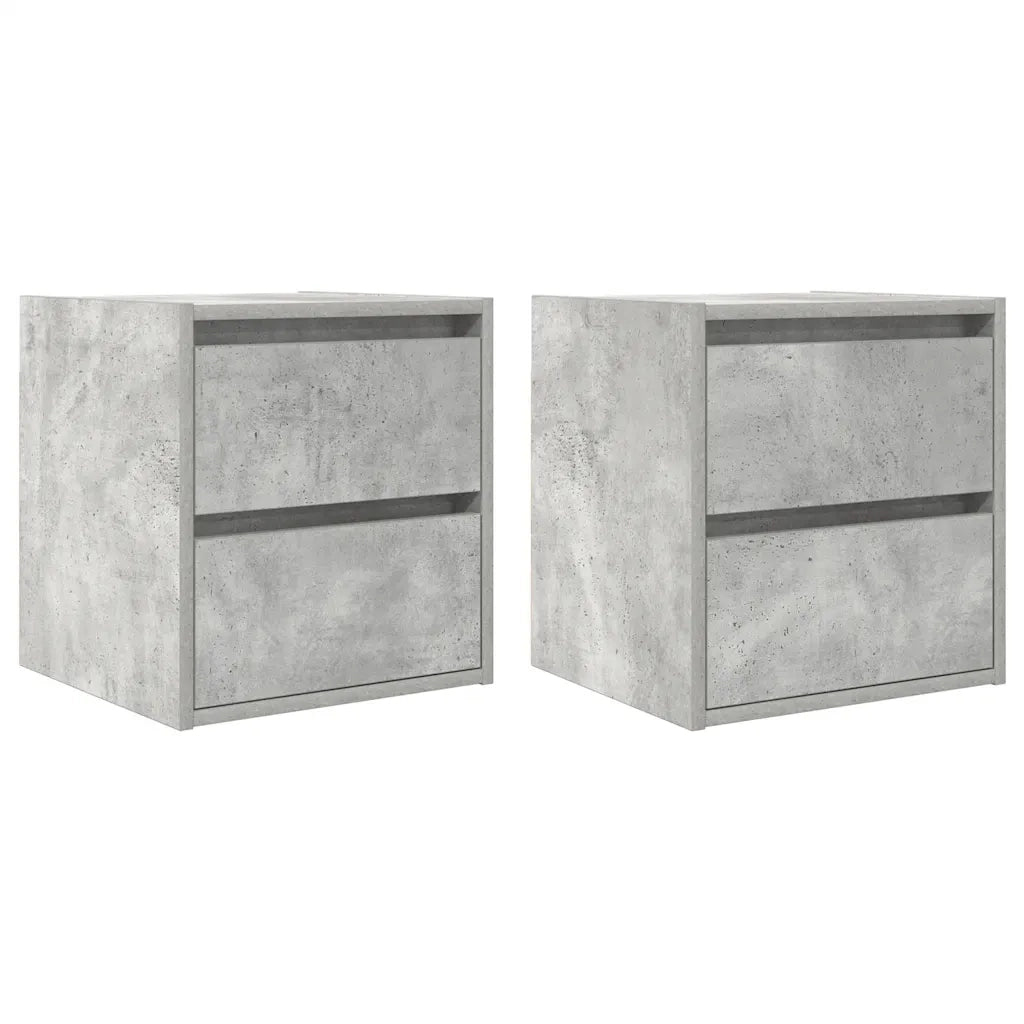 Comodini a Muro 2 pz Grigio Cemento 38x34x40 cm