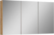 Specchio per bagno in stile di quercia, 120 cm di larghezza, con 4 porte e grande capacità di stoccaggio.