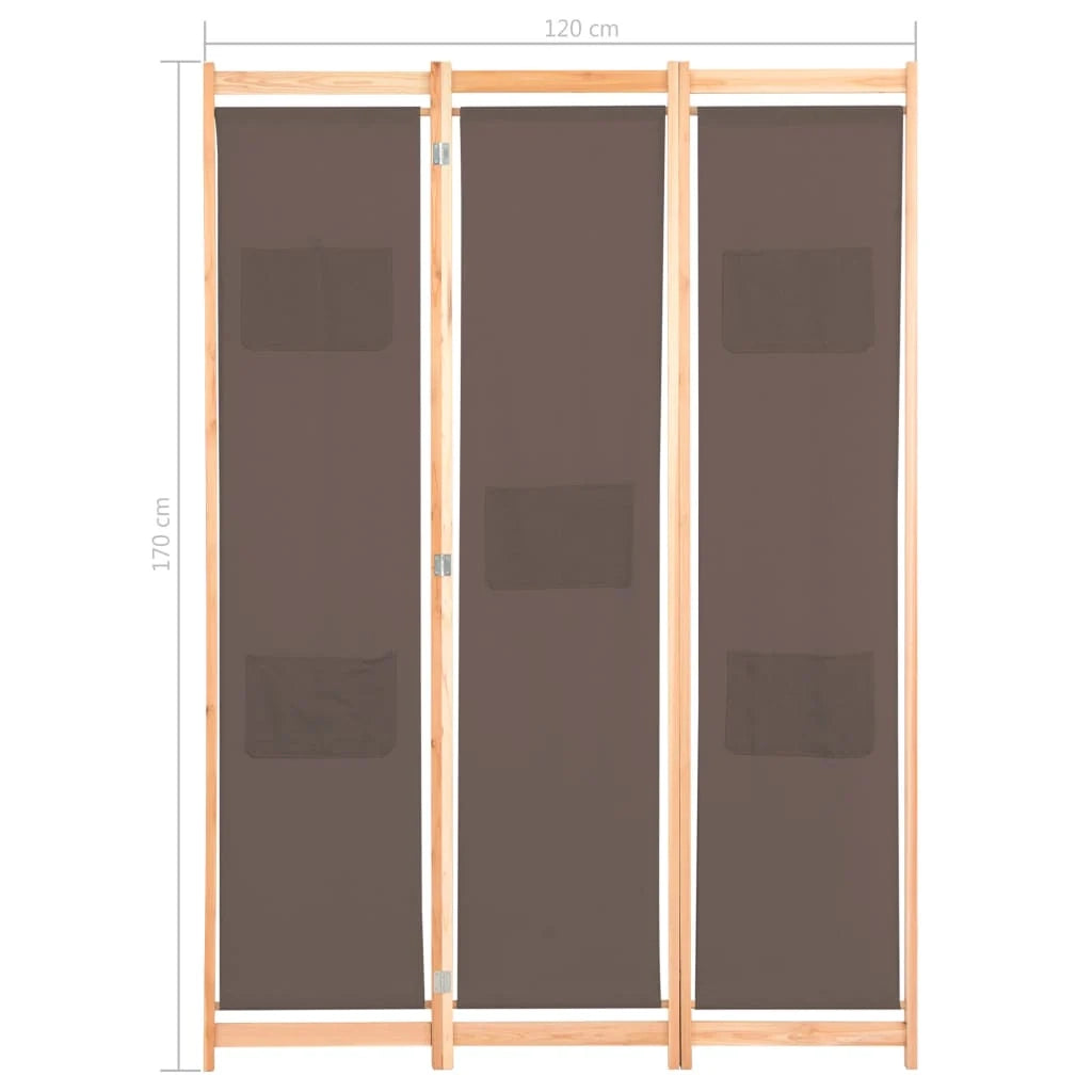 Paravento divisorio divisorio mobile decorativo 3 pannelli marrone 120x4 cm tessuto 0802087