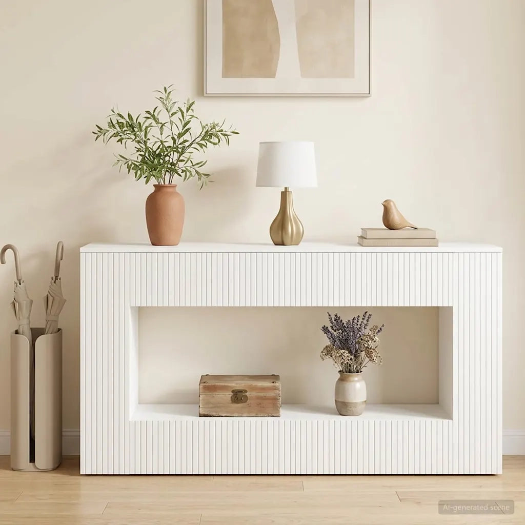 Tavolo consolle Rigato Bianco Lucido 155 x 29 x 74 cm