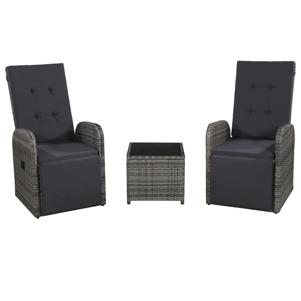 Set da Bistrot 3 pz con Cuscini in Polyrattan Grigio cod mxl 35509