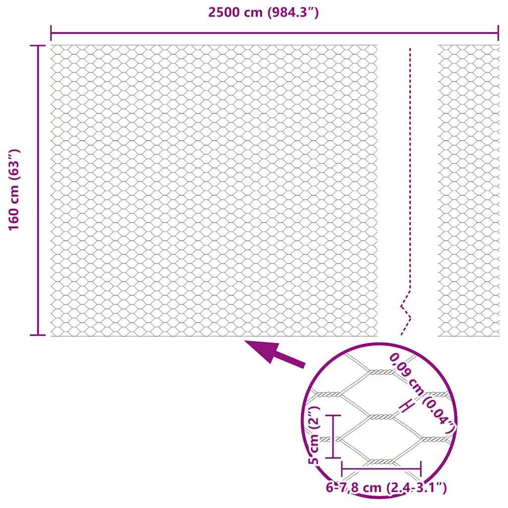 Recinzione Esagonale Grigio 1,6 x 25 m PVC 42005552