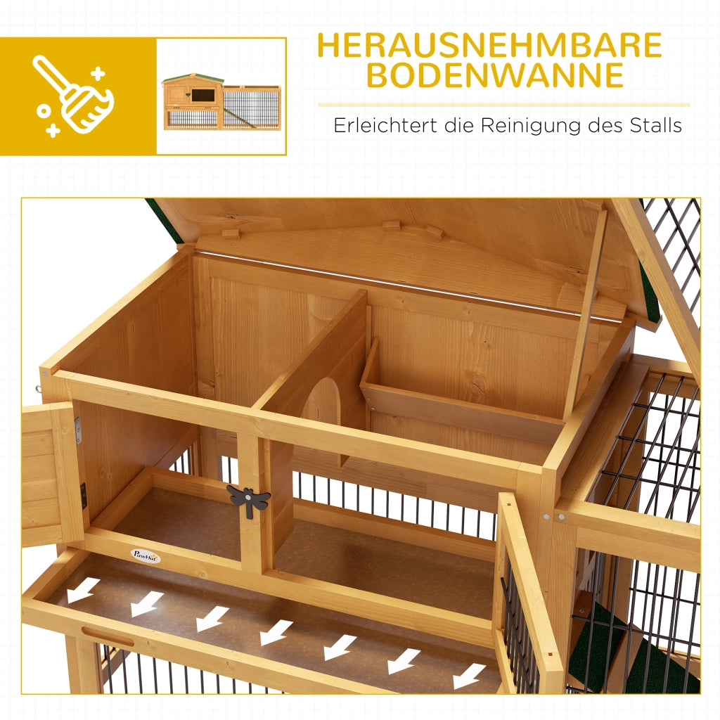 Gabbia per conigli 2 piani ¨C Xylo ¨C legno abete con recinto e rampa 150x52x68 cm giallo