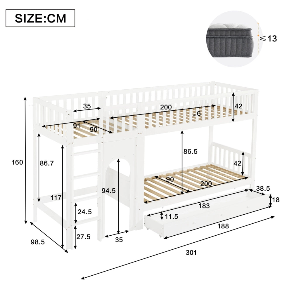 Letto a castello per bambini 90x200 cm con scala a 4 gradini e sponde HAVRYA