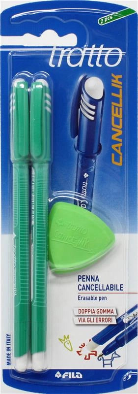 PENNA CANCELLIK 2PZ COLOR VERDE CON DOPPIA GOMMA ADDIO BORDI