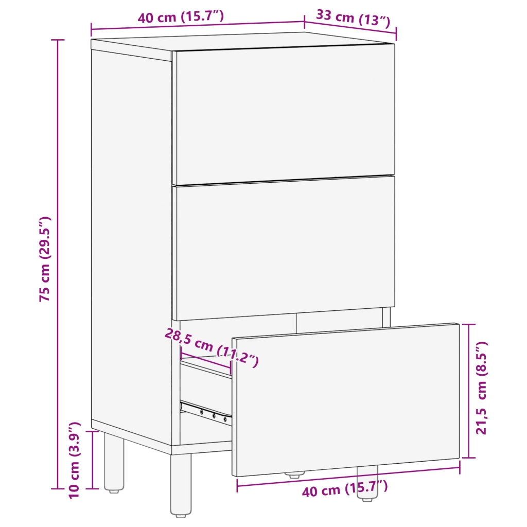 Mobiletto  40x33x75 cm in Legno Massello di Acacia