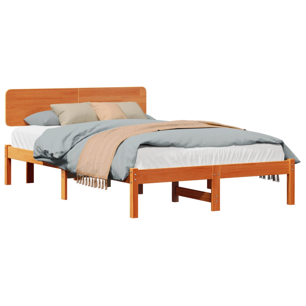 Struttura letto con testata Marrone cerato 140x190 cm Legno massello di pino