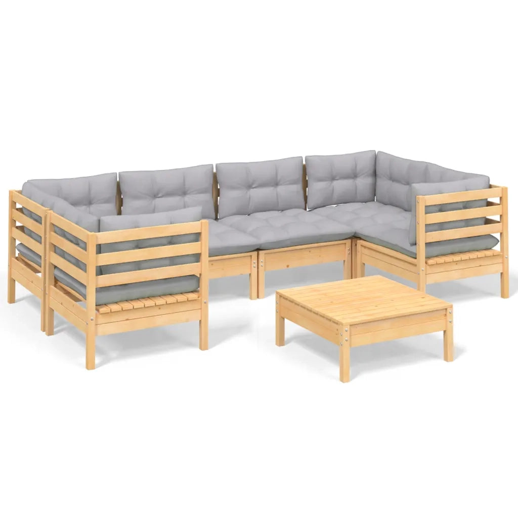 Set Divani da Giardino 7 pz con Cuscini Grigi Massello di Pino 3097300