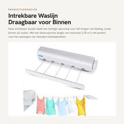 Wanddroogrek Uittrekbaar 3,75 m - Drooglijn Portatile - Risparmio di Spazio - Progetto Multifunzionale - Installazione Facile - Droga a Sostegno