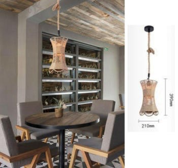 Lampadario sospeso con corda di canapa E27 portalampada cilindro design rustico