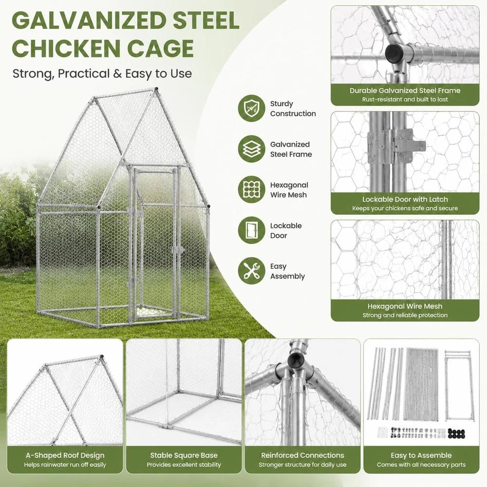 Chicken Cage, Silver, 100x100x190 Cm, Galvanized Steel