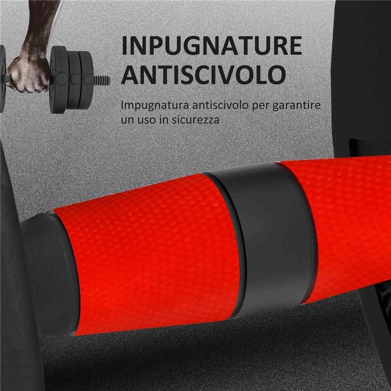 SET 2 MANUBRI ANTISCIVOLO CON 12 DISCHI PESI DA 20 KG TOTALI E CONNETTORE, IN ACCIAIO, HDPE E SABBIA, NERO