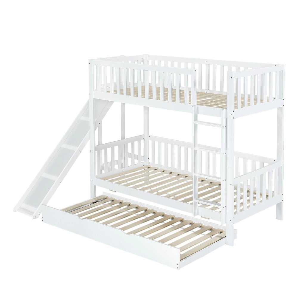 Letto a Castello con Letto Estraibile, Scivolo e Scala, Pino e MDF ¨C Xylo ¨C Bianco 90x200cm