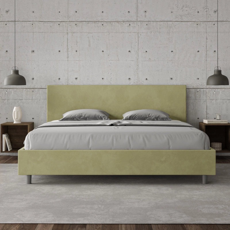 Letto imbottito Matrimoniale 190x210 cm Adele - Senza rete,Microfibra,Tè verde