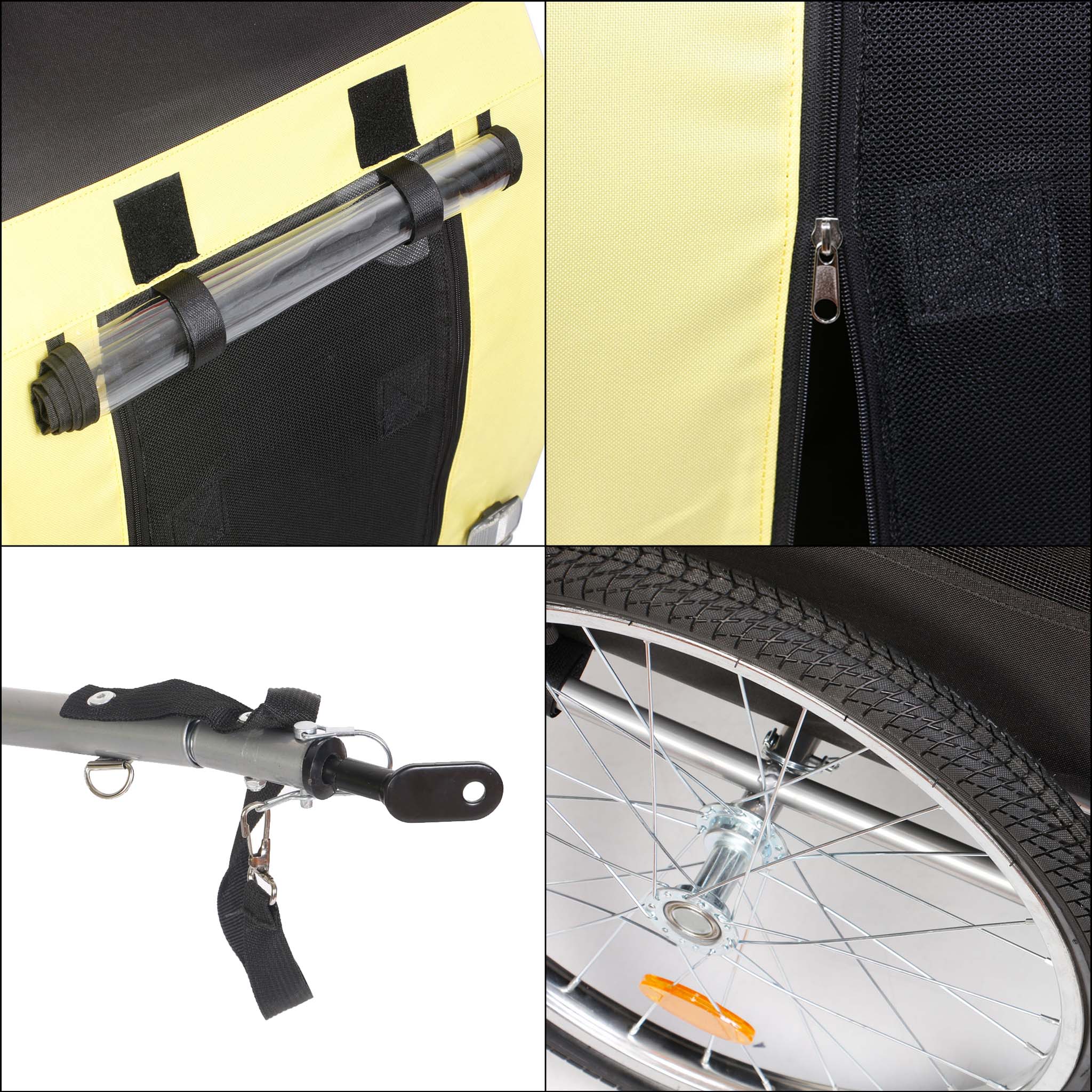 Rimorchio per cani bici, con gancio girevole di sicurezza, zanzariera e antipioggia Nero e giallo