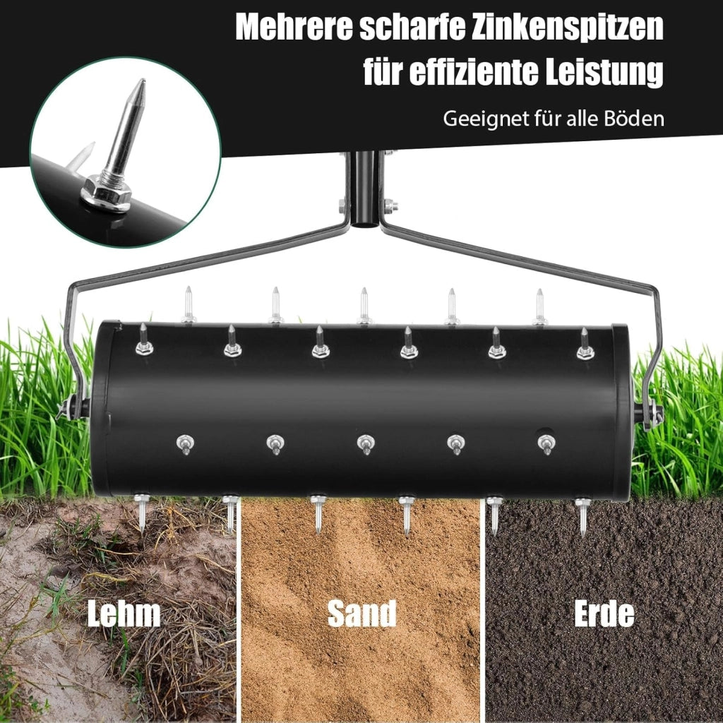 Arieggiatore per Prato a Rullo 44/53 cm, Aeratore Rullo da Giardino Manuale con Chiodi da 3,5 cm, in Metallo Antiruggine con Manico, Ideale per Prato, Orto e Terreno (53 x 130 cm, Nero)