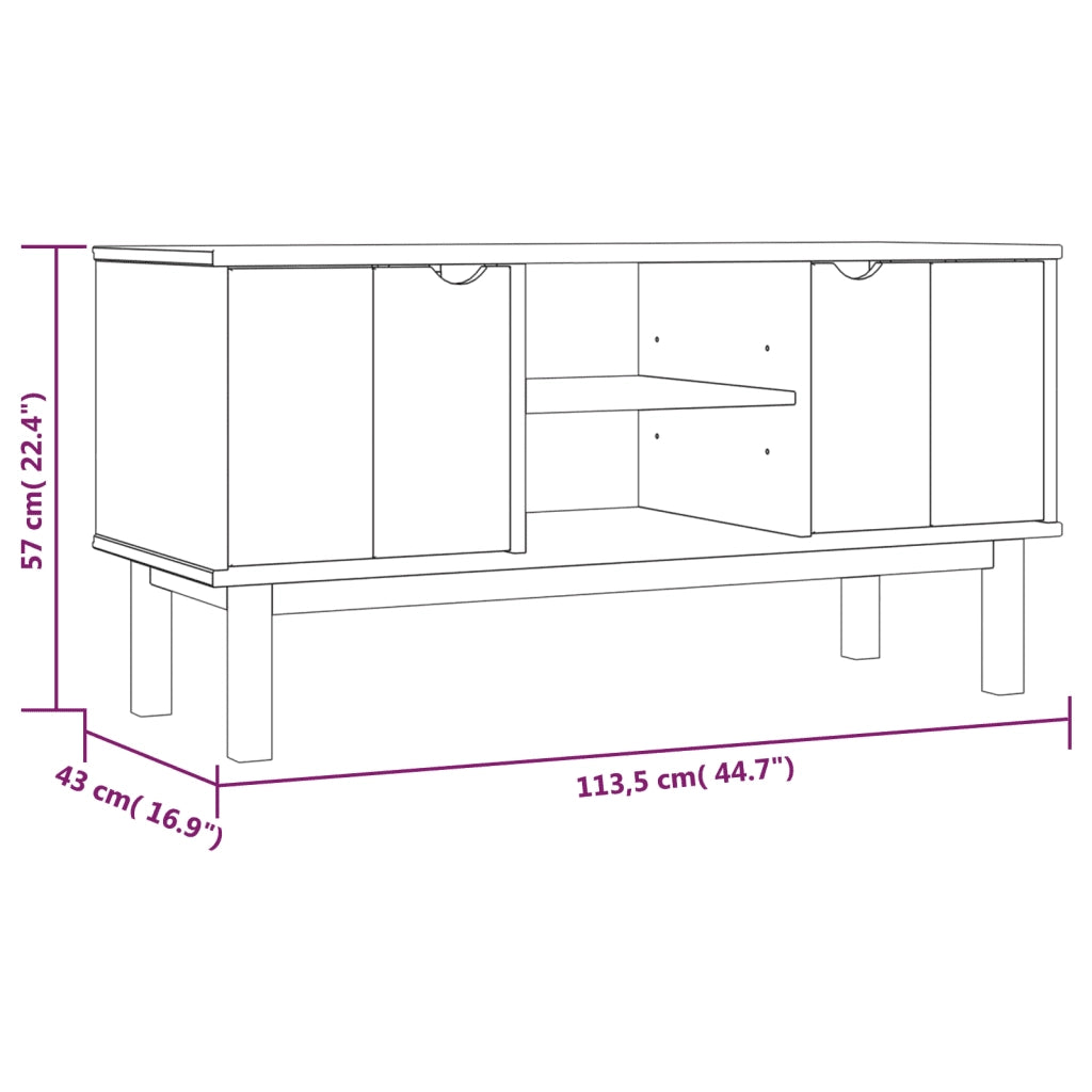 Mobile TV Marrone e Bianco 113,5x43x57 cm Legno Massello Pino