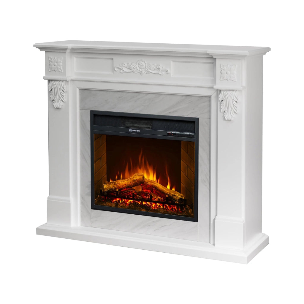 Caminetto Prasco, Camino Elettrico Superficie Riscaldabile 30 m2, 121x38x108h cm Bianco