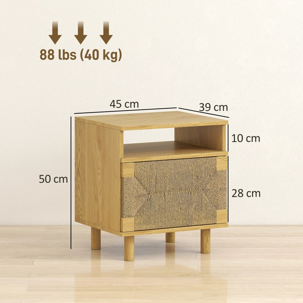 Comodino Bohemio con Porta in Carta Corda e Ripiano Aperto ¨C zephmum ¨C 45x39x50 cm Roble