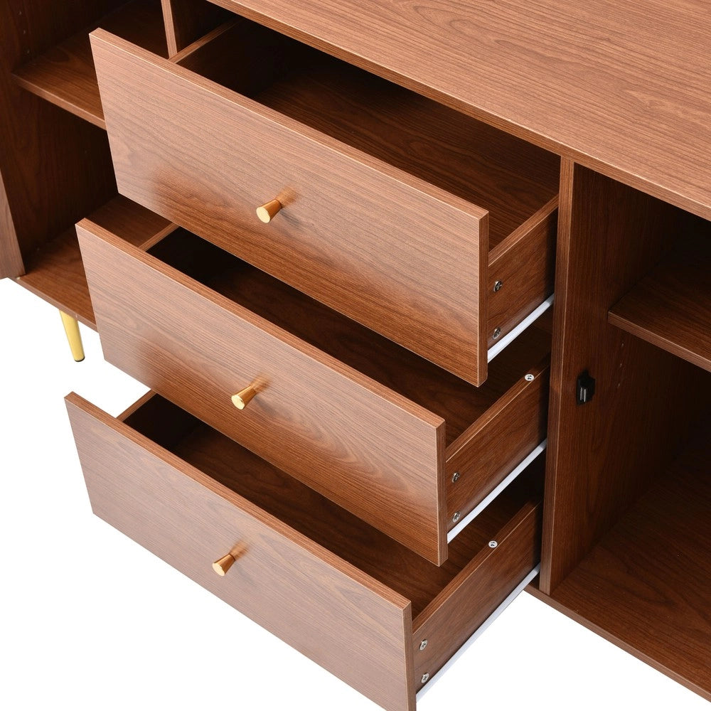 Cassettiera con 2 Ante e 3 Cassetti in Rattan ¨C MINIMAL ¨C Noce 150x40x90 cm