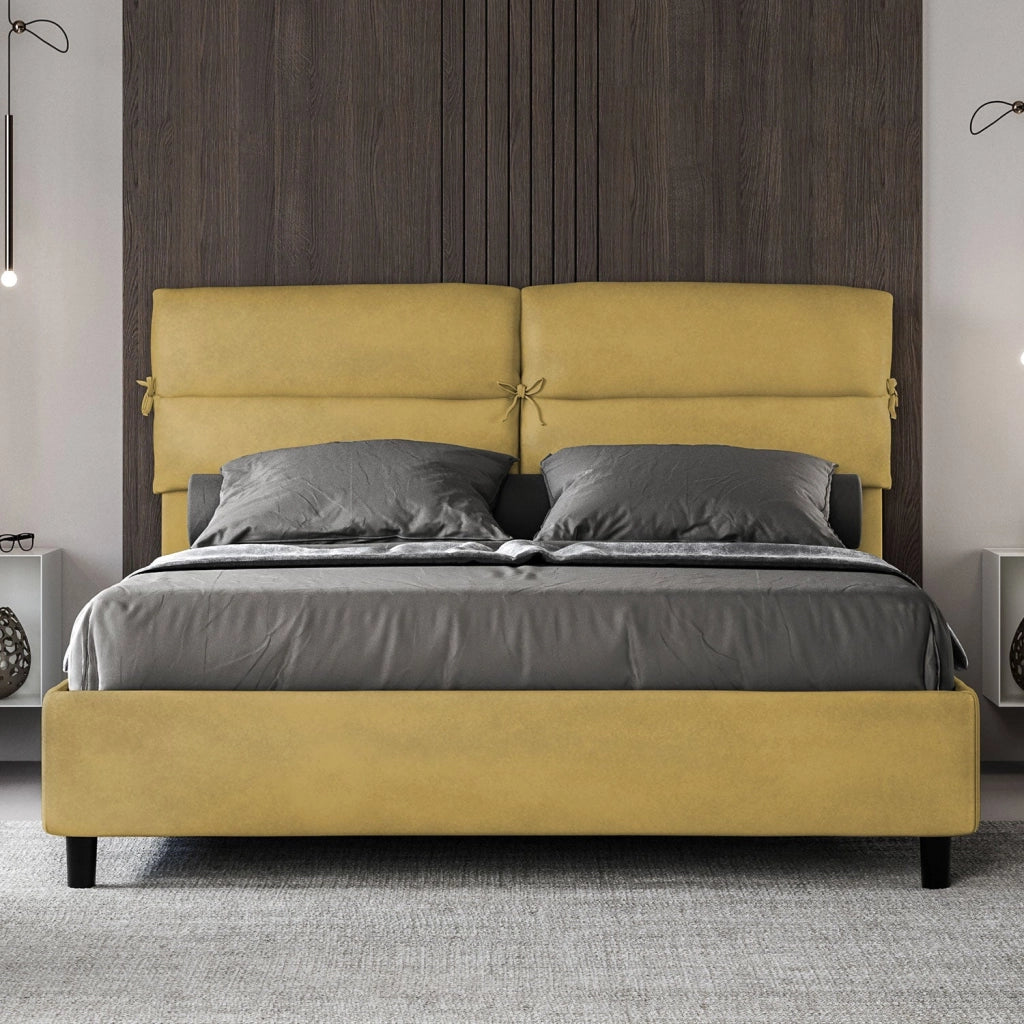 Letto matrimoniale senza rete imbottito 160x190 microfibra azzurro Nandy