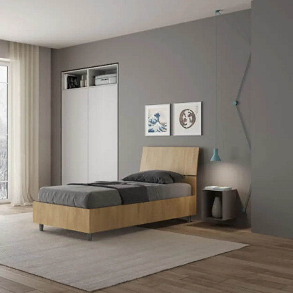 Letto singolo contenitore 80x190 testata inclinata quercia Demas