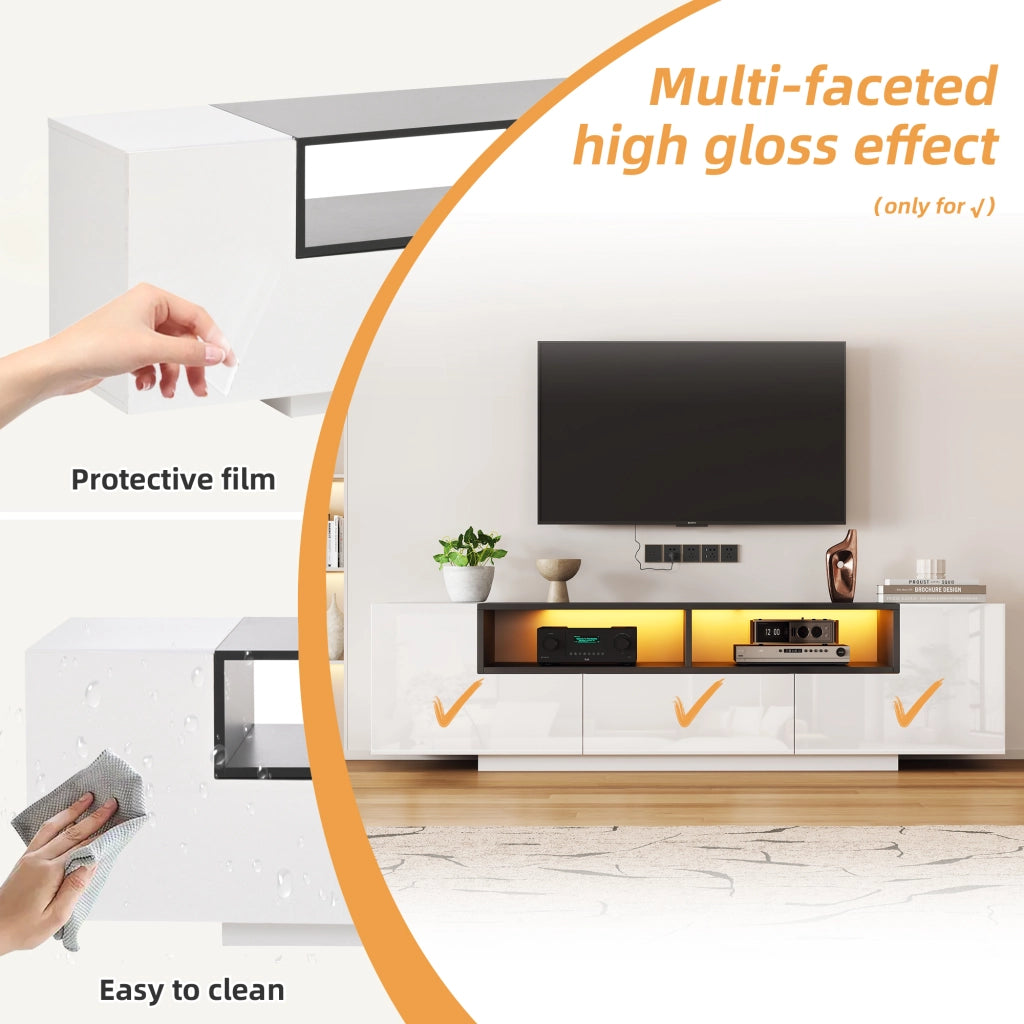 Mobile TV con LED; 2 vani a L; 1 cassetto e 2 vani aperti - 180 x 40 x 48 cm - bianco