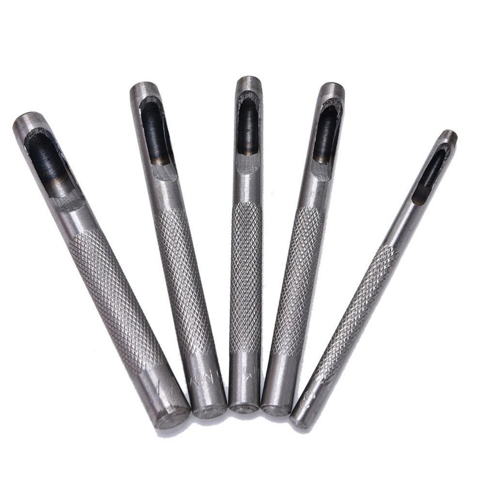 Trade Shop - Fustelle In Acciaio Set 5 Pz Per Cuoio Lamiere Stoffa Plastica Legno Punzoni -