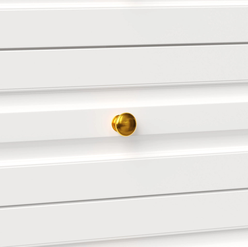 Credenza alta bianca con LED RGB, 4 cassetti e portabicchieri