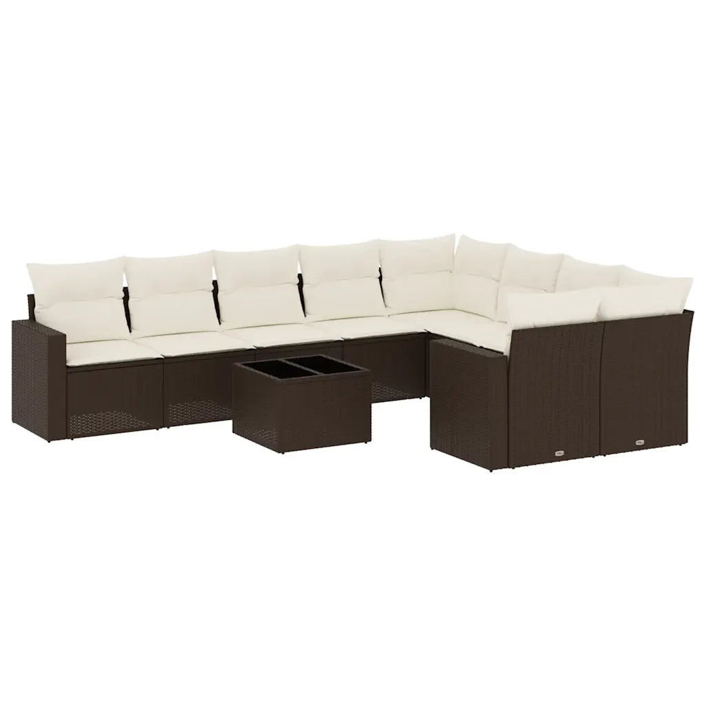 Set Divani da Giardino 10pz con Cuscini in Polyrattan Marrone 3219443