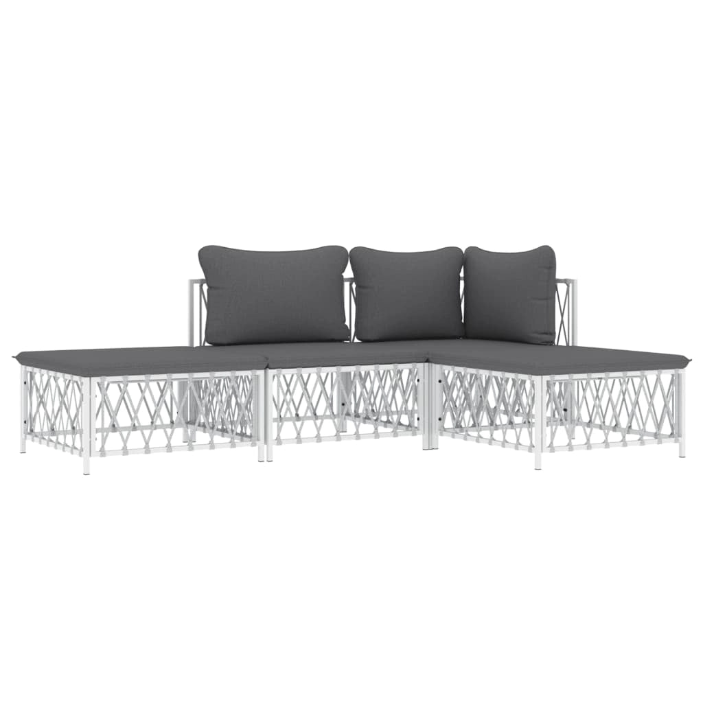 Set Salotto da Giardino 4 pz con Cuscini in Acciaio Biancocod mxl 100559