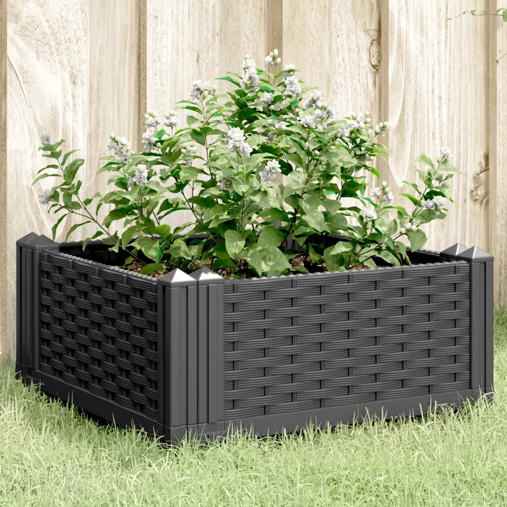 Fioriera | Cassetta per fiori | Vaso da Giardino con Picchetti Nera 42,5x42,5x28,5 cm PP