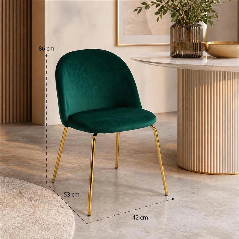 SET 4 SEDIE IN VELLUTO VERDE CON PIEDI IN METALLO COLOR ORO DIMENSIONI 42X53,5X86,5H CM