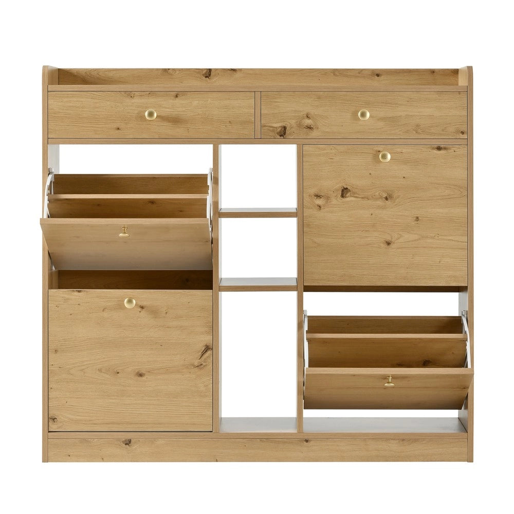 Scarpiera con 4 Ante a Ribalta, 2 Cassetti e 3 Ripiani ¨C MINIMAL ¨C Legno, 110x26x100 cm
