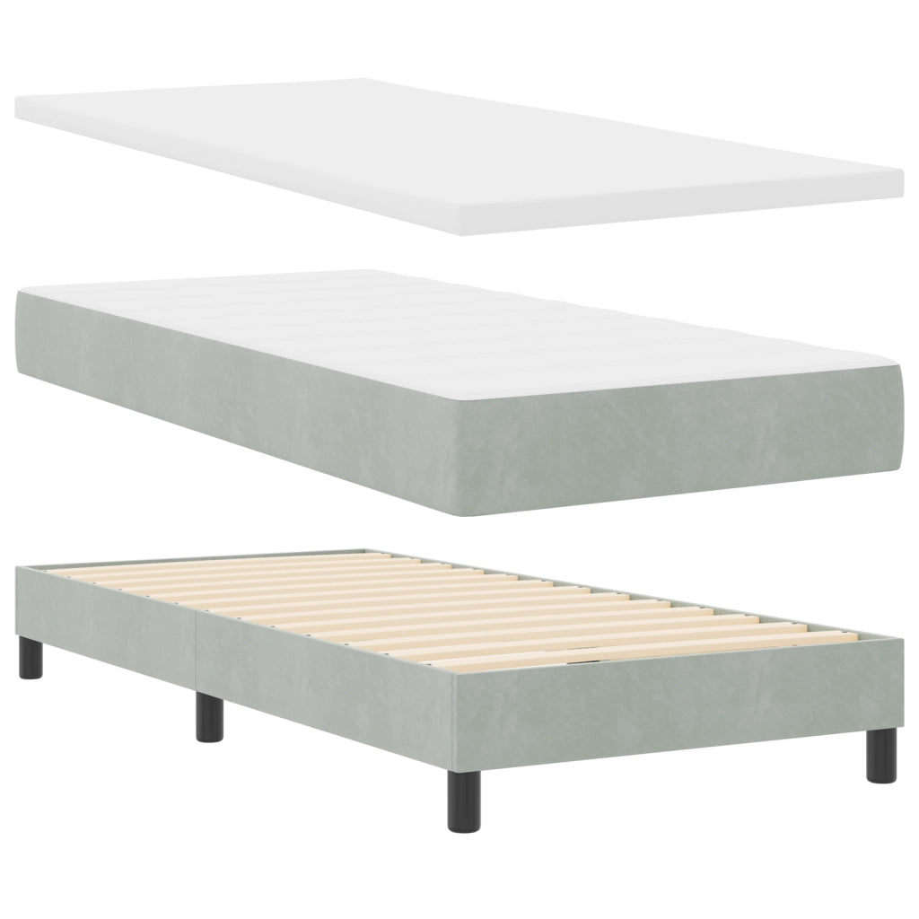 Letto Box Spring  con Materasso Grigio Chiaro 100x200 cm Velluto