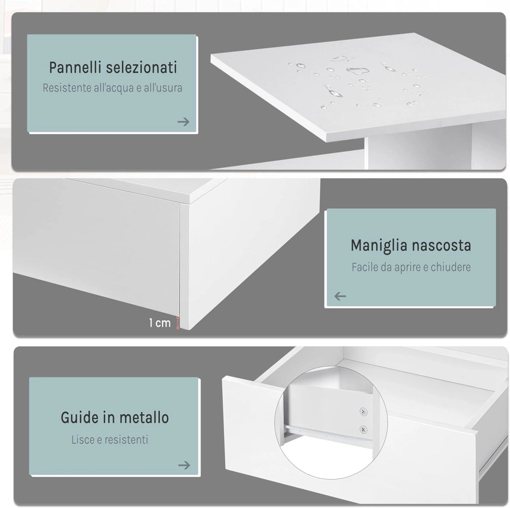 Set di 2 Comodino Sospeso, Comodino per Camera da Letto con 1 Cassetto e 1 Scomparto Aperto, Fissaggio a Parete, Mobiletto per Cameretta Moderno, in Legno,40x35x31cm, Bianco, NTS03ws-2