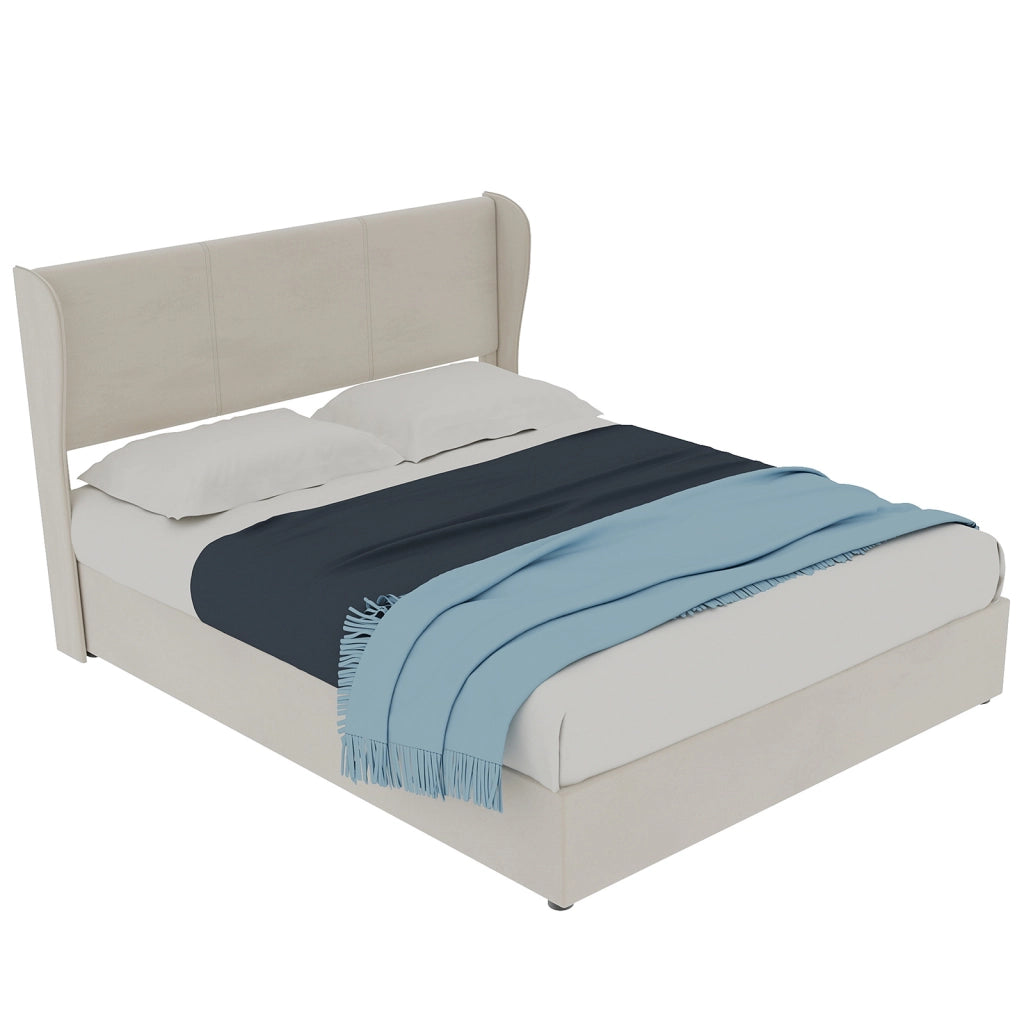 Letto Contenitore Imbottito ¨C MINIMAL ¨C Beige 140x200 con Testiera e Meccanismo Idraulico