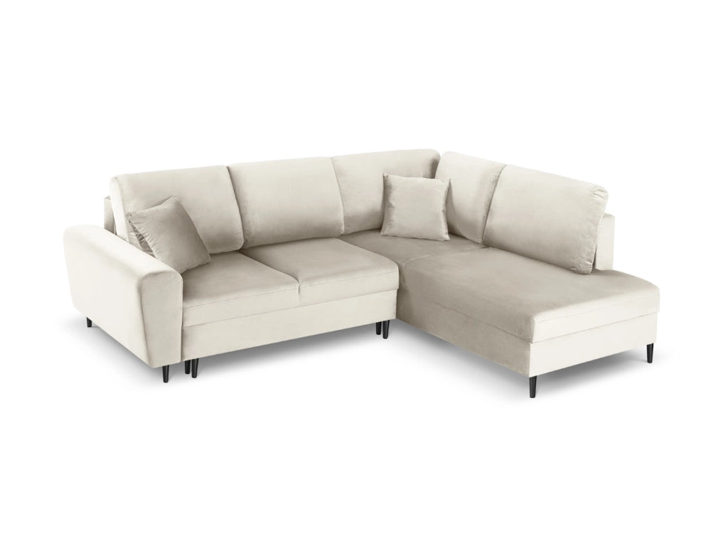 Cosmopolitan Design - Divano convertibile angolare destro con contenitore "Kyoto" 5 posti in velluto beige chiaro 
