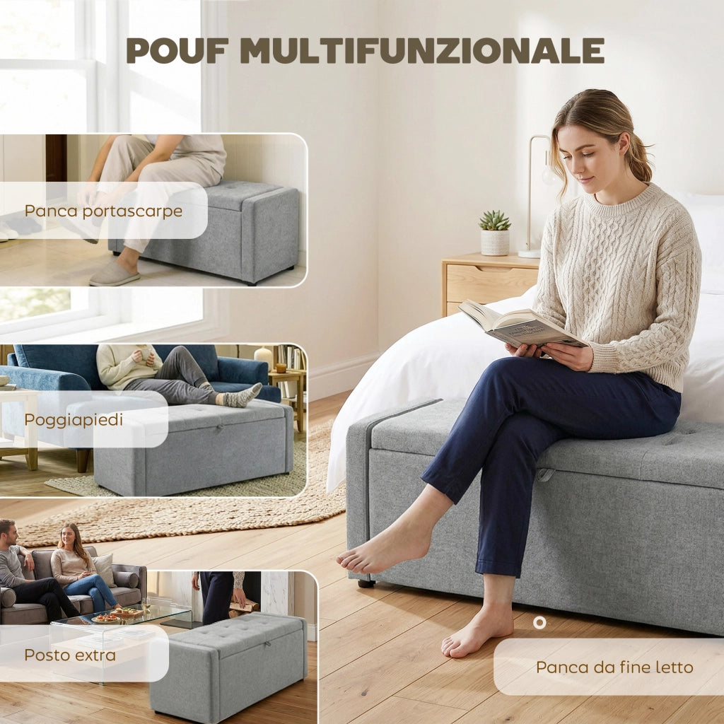 Cassettiera Contenitore con Seduta ¨C Zephmum ¨C Grigio Chiaro, Lino