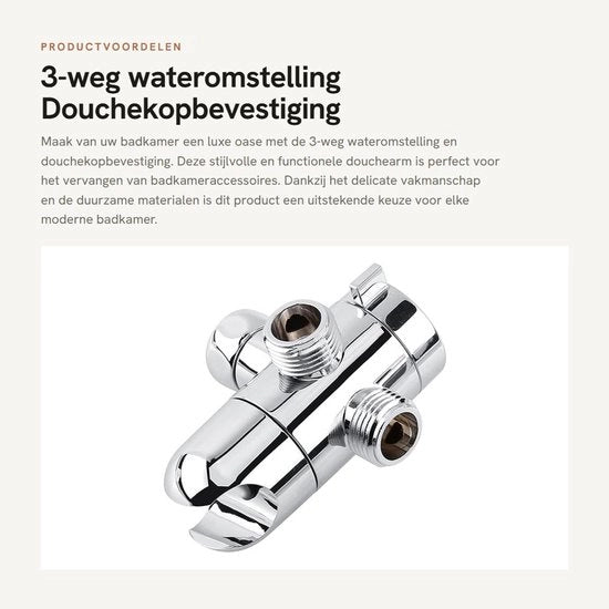 Regolazione dell'acqua 3 vie - Fissaggio per testa di doccia - Doccia regolabile - Materiale ABS - Inox e duraturo - Design moderno