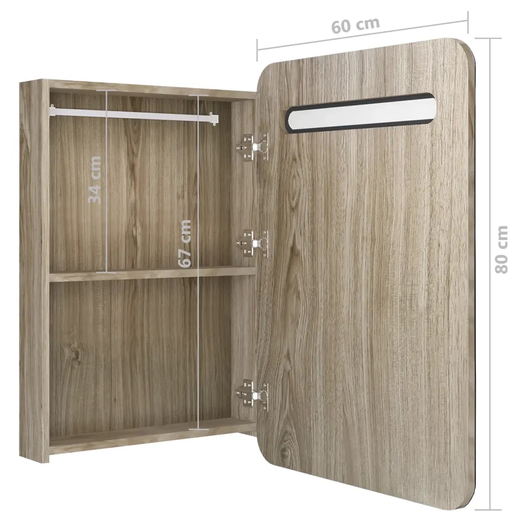 Armadietto Bagno | Armadio da bagno con Specchio e LED Rovere 60x11x80 cm