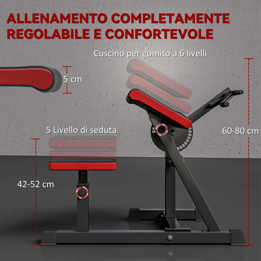 Panca per Curl Bicipiti con Seduta e Appoggio per Gomiti Regolabili. Supporto per Pesi. Nero