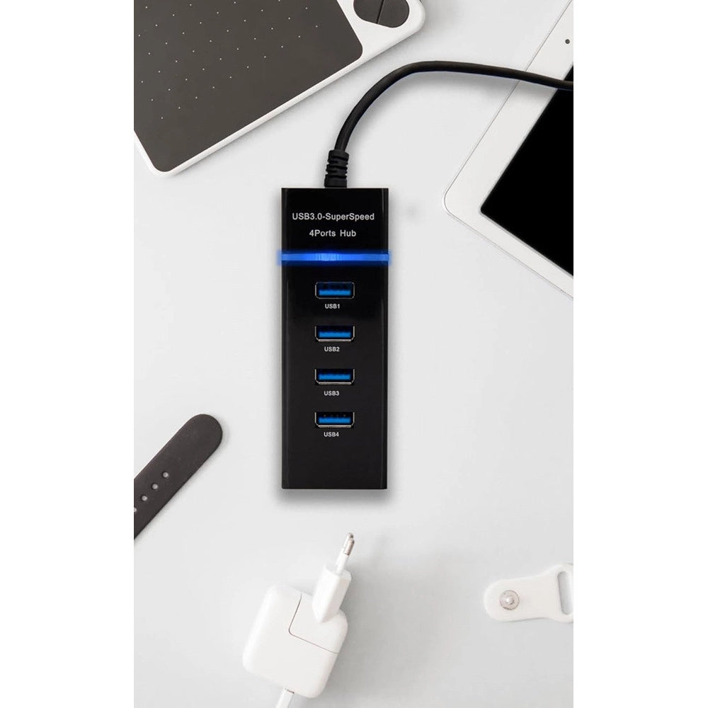Trade Shop - Hub Usb 3.0 4 Porte Multipresa Portatile Sdoppiatore Velocita' 4.8 Gbps Hub3-4u -