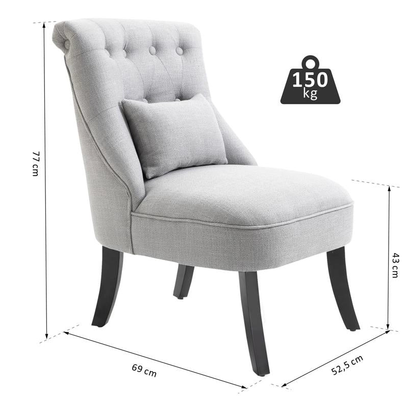 POLTRONCINA IMBOTTITA IN LEGNO E LINO CON CUSCINO SFODERABILE GRIGIO