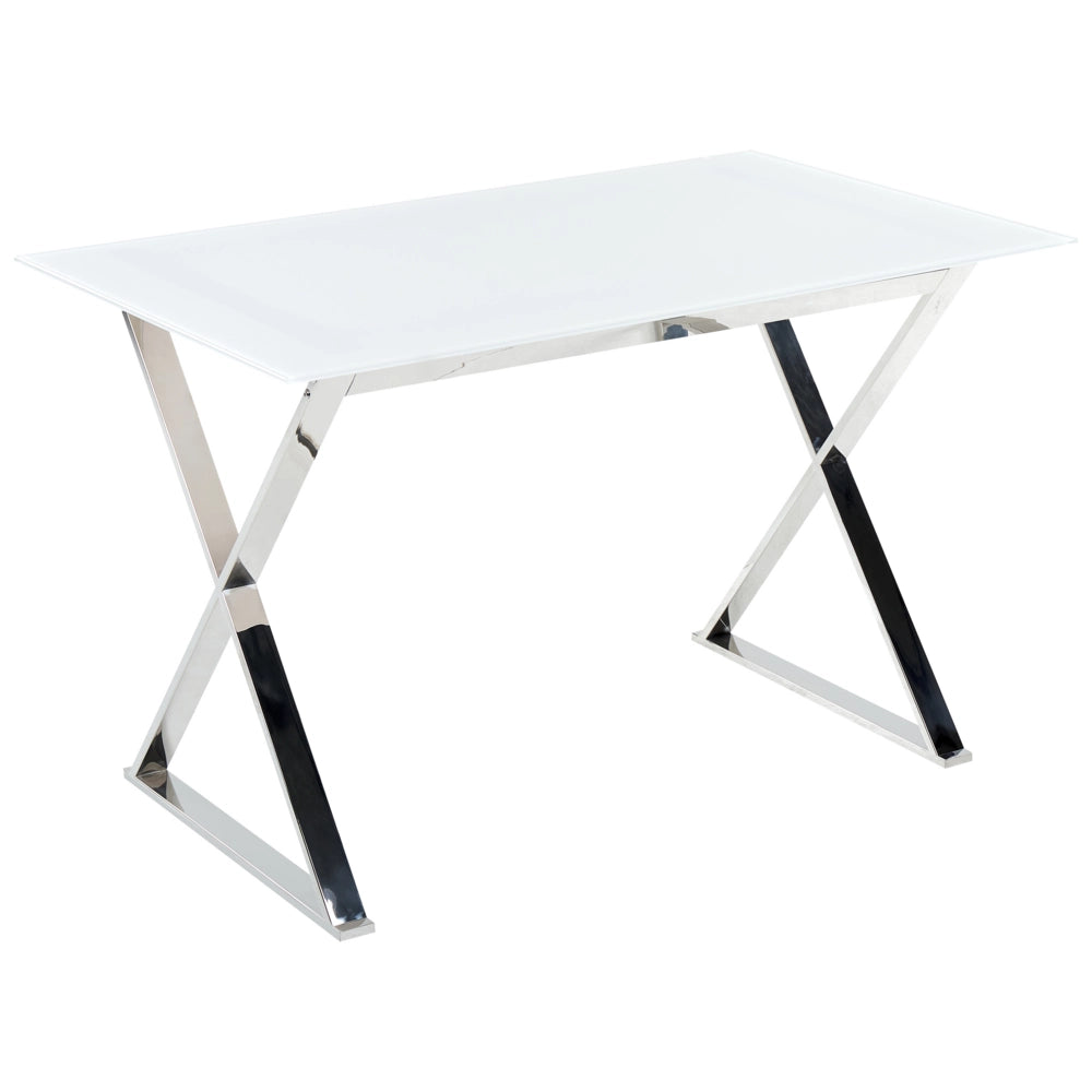 Tavolo da pranzo in vetro temperato bianco e argento 120 x 70 cm gambe in metallo Attica soggiorno elegante