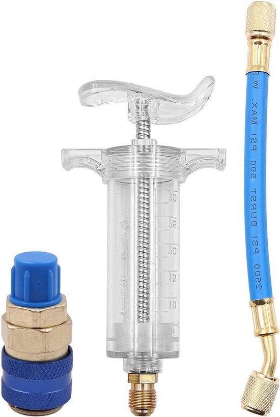 Olio-iniettore per climatizzazione 30 ml - Connessione 1/4 pollici - Inchiostro blu - Adattatore per climatizzazione automatica