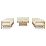 Set Divani da Giardino 9 pz con Cuscini Bianco Crema in Bambù 3058211