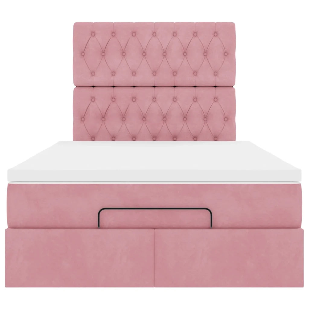 vidaXL Struttura Letto Pouf con Materasso Rosa 120x200 cm Velluto